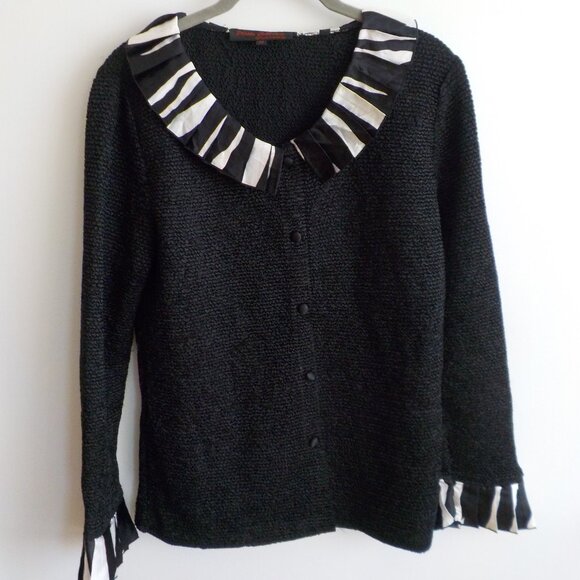 Shirt Jacket - Vintage - Medium -Button Down - Ruffle - Black/White (480) - Picture 1 of 6